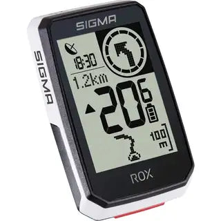Sigma Rox 2.0 Endurance GPS fietscomputer in wit met kleurrijk scherm, geschikt voor wielrenners en fietsers.