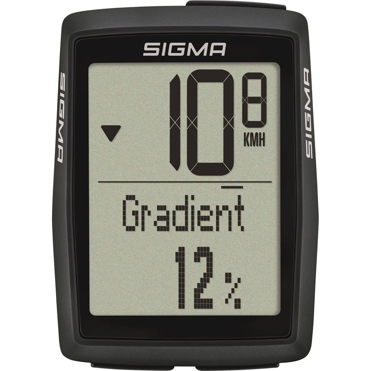 Sigma fietscomputer BC 14.0 WL STS Cad kilometerteller met digitaal display en draadloze functionaliteit op fiets geplaatst