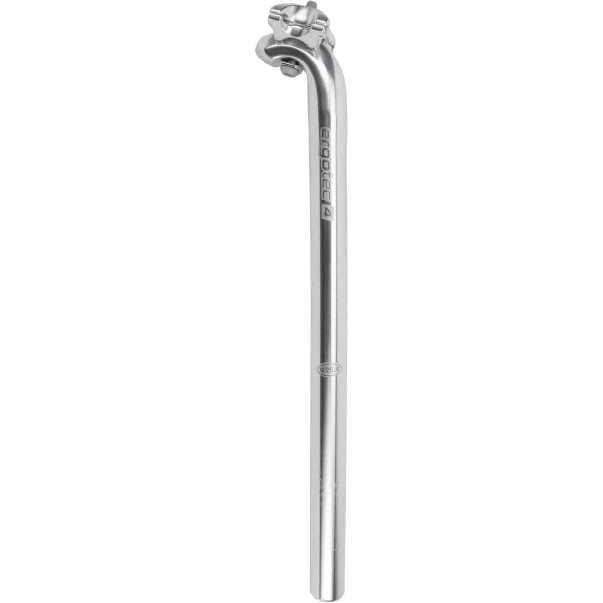 Aluminium Ergotec zadelpen met 25 mm offset en haak, zichtbaar met verstelbare zadelklem en glanzende afwerking