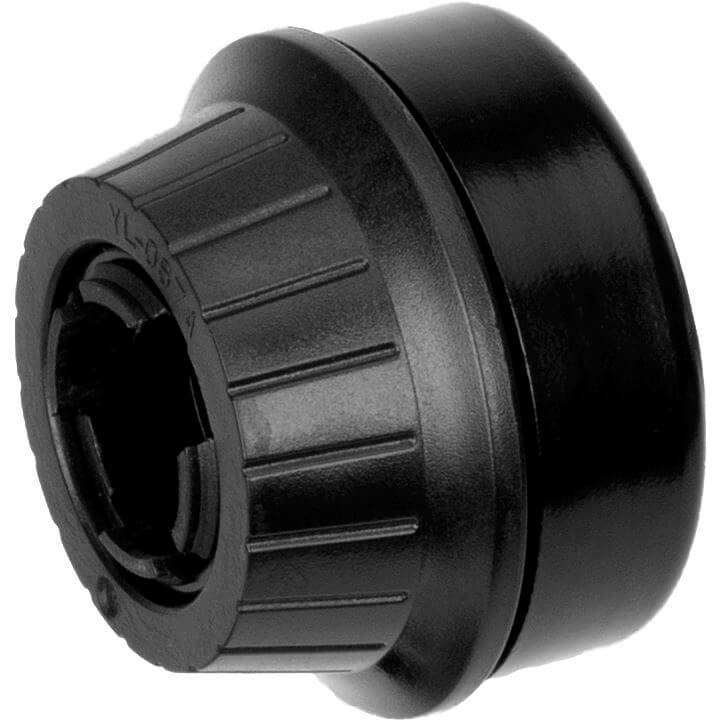 Zwarte Ergotec Draaibel Twisty fietsbellen met draaiknop voor eenvoudig gebruik, zichtbaar op het product.