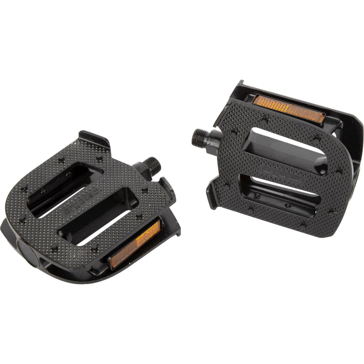 Zwarte Ergotec Ep-Cargo aluminium stads- en e-bike pedalen met antislip oppervlak, geschikt voor stadsfietsen en elektrische fietsen.
