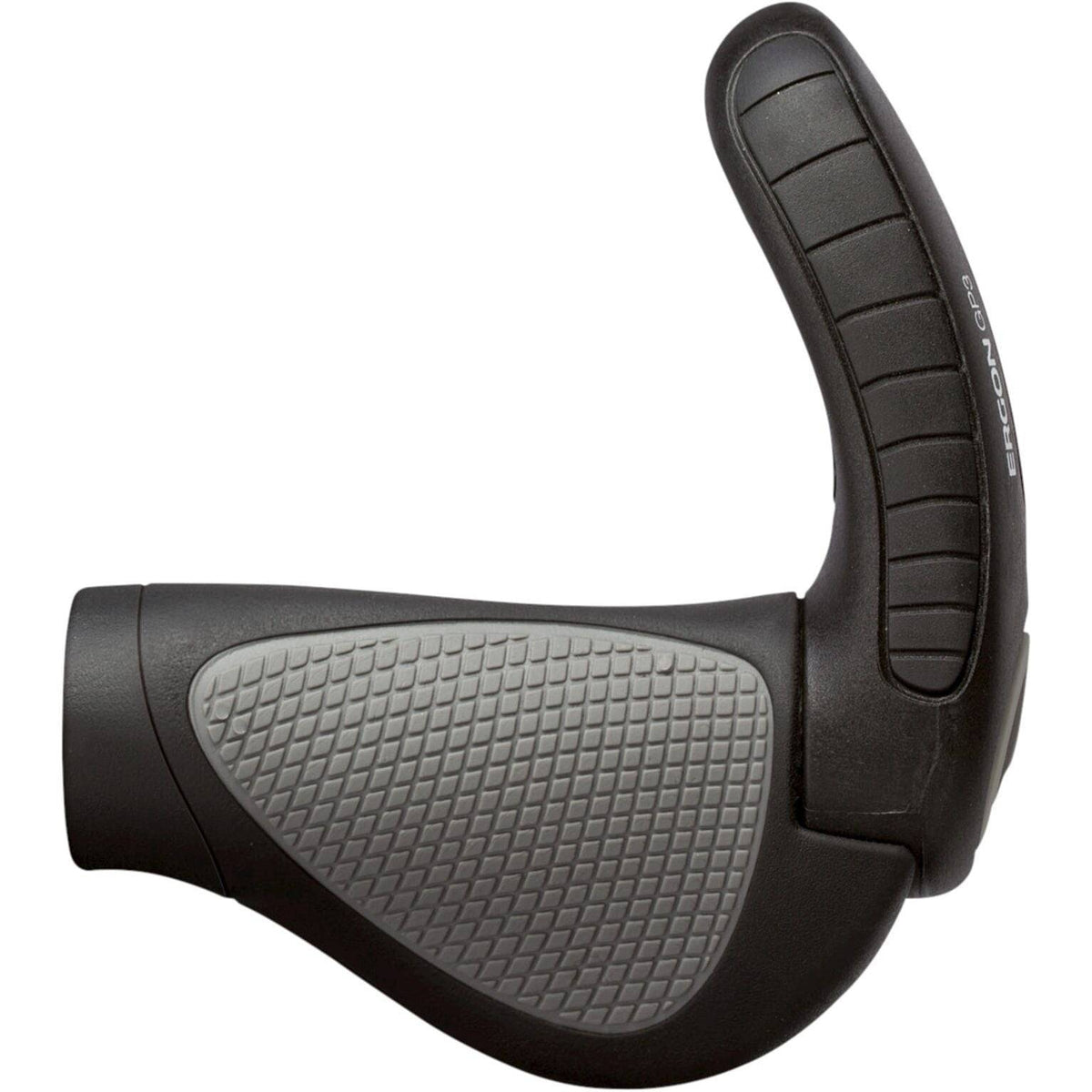 Ergon GP3 gripshiftheren, comfortabele en prestatiegerichte fietshandvatten, zichtbaar met ergonomisch ontwerp en textuur.