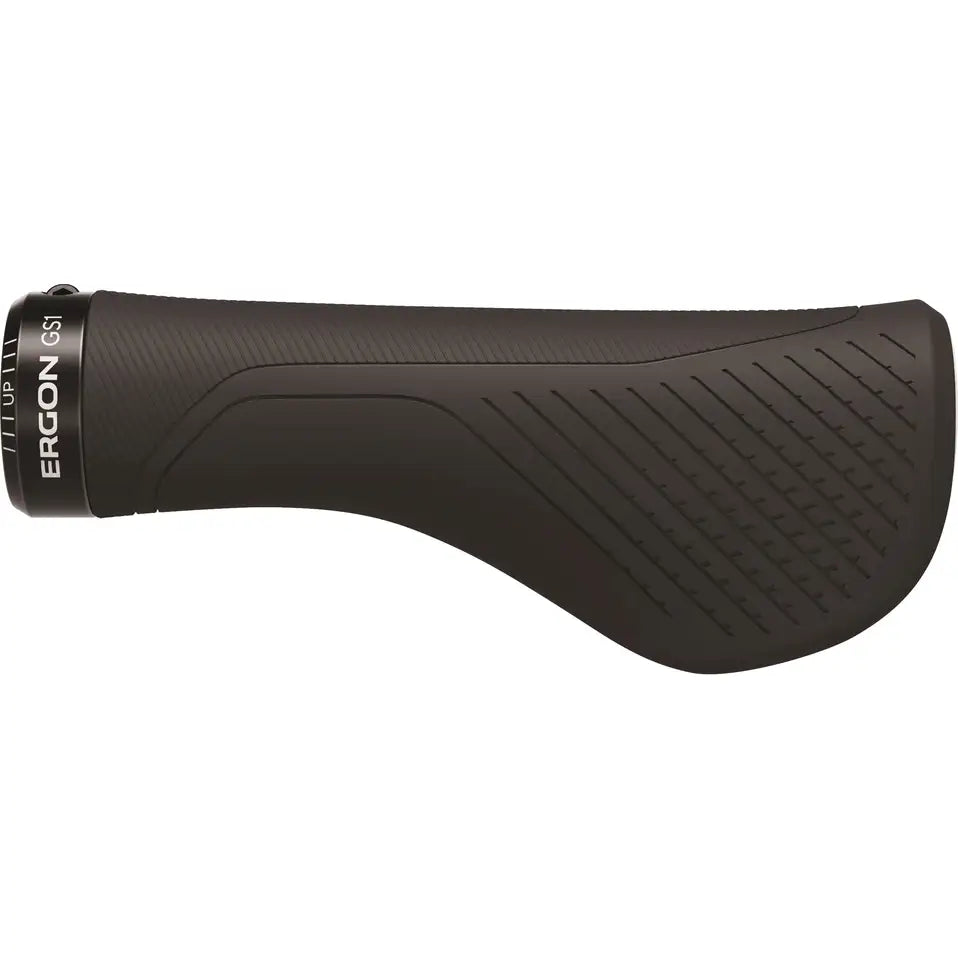 Ergon GS1-L Evo handvatten met ergonomisch ontwerp voor mountainbikes, zichtbaar in de afbeelding.