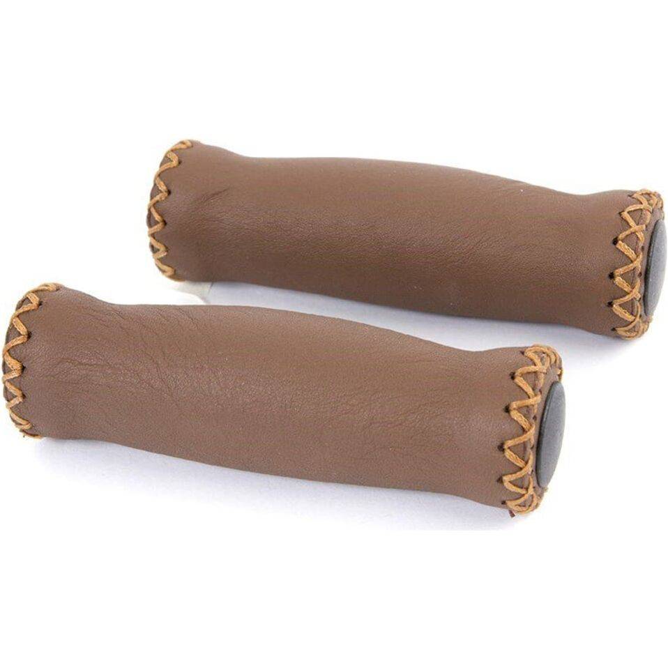 Donkerbruine leren handvatten voor fiets, Velo, 127 mm, comfortabele grip en stijlvol design voor fietsaccessoires
