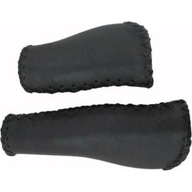 Zwarte leren Velo handvatten voor fiets, ergonomisch ontworpen, 92/135mm lengte, geschikt voor comfortabel fietsen.