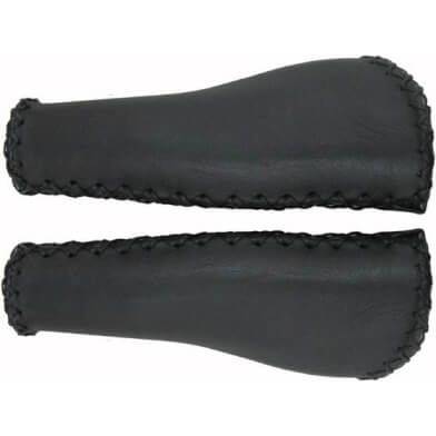 Velo leren handvatten Ergo 135, pair, comfortabele grip, geschikt voor fiets, zwart leer met ergonomische vorm.