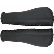 Velo leren handvatten Ergo 135, pair, comfortabele grip, geschikt voor fiets, zwart leer met ergonomische vorm.