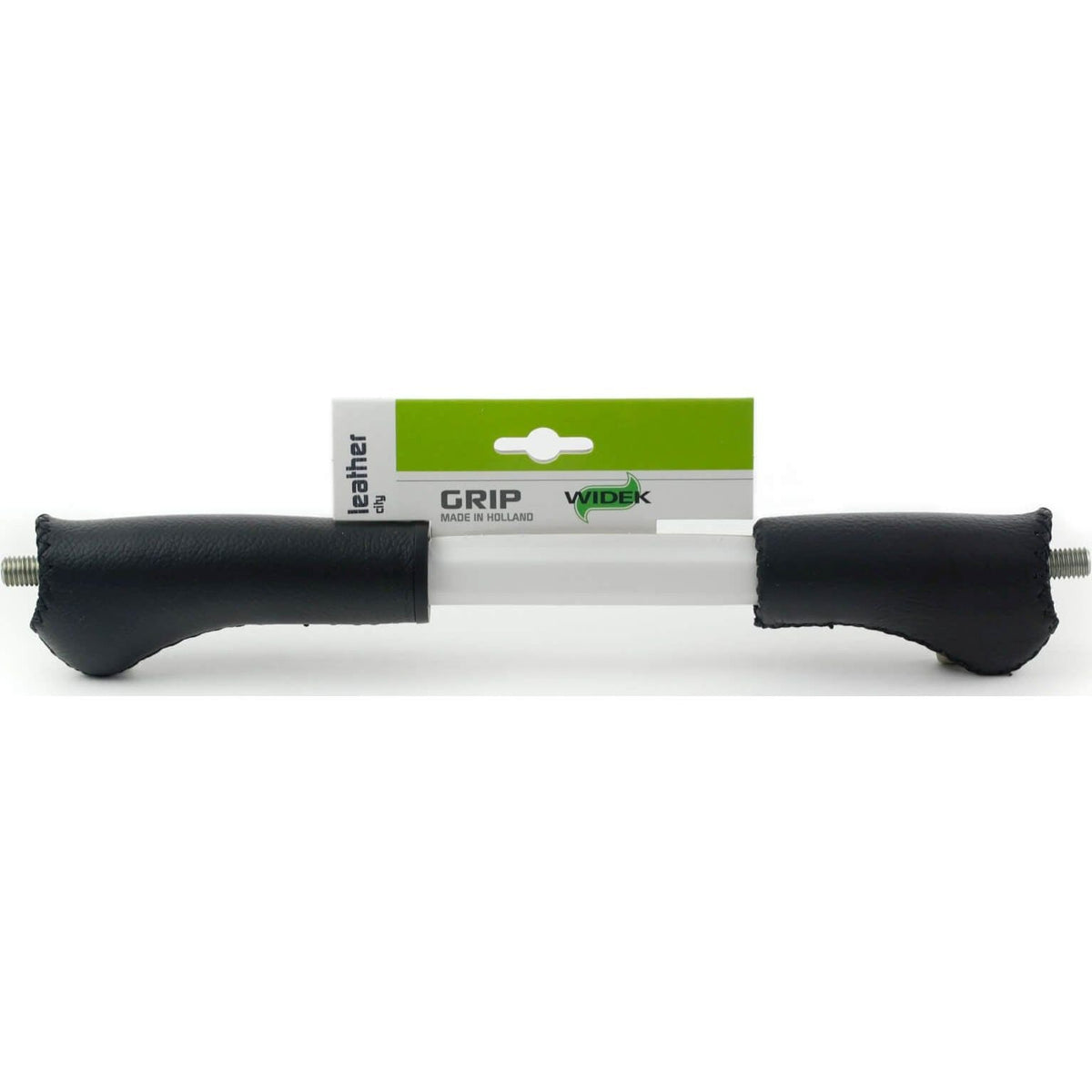 Zwart Widek leren handvatten voor stadsfietsen, 90/120 mm, set met comfortabele grip en stijlvolle uitstraling.
