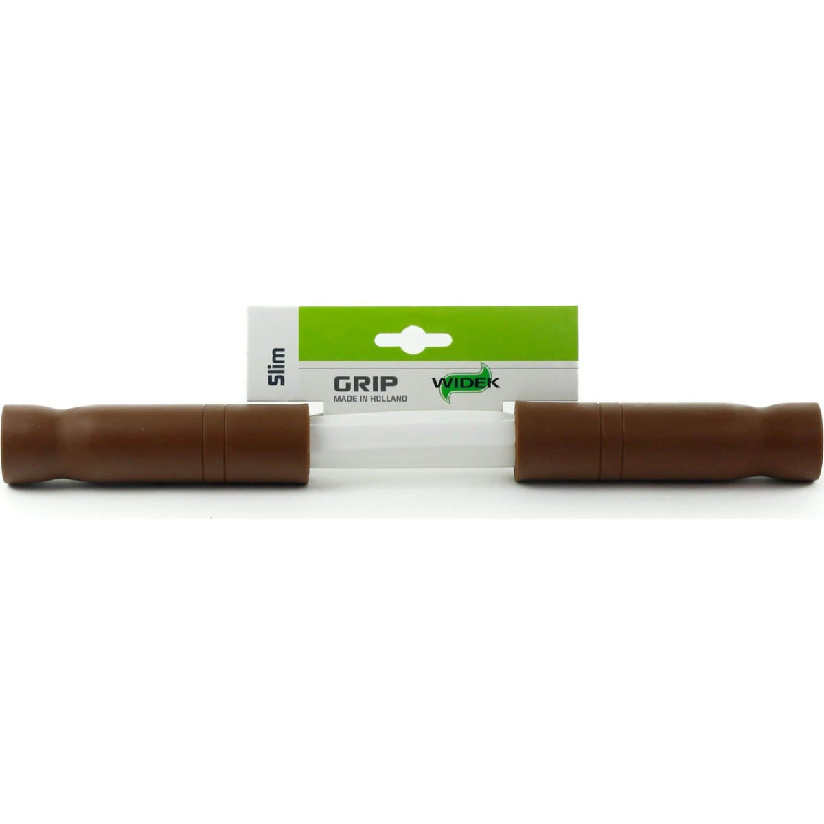 Brede Widek Slim Style handvatten in bruin, 120 mm lang, zichtbaar op de afbeelding.