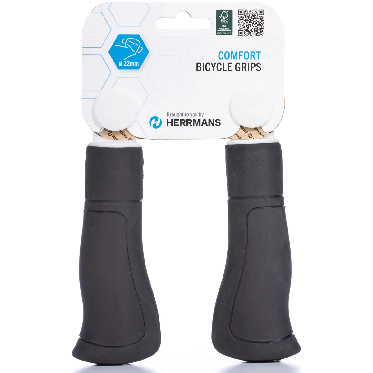 Herrmans Ergo 84B handvatset, ergonomische zwarte handvatten voor comfortabel fietsen, zichtbaar op de afbeelding