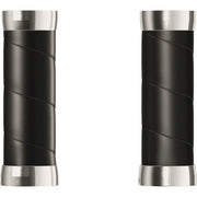 Brooks Slender Leather grips handvatten voor fiets, 100 mm lengte, zachte leren afwerking en ergonomisch ontwerp.