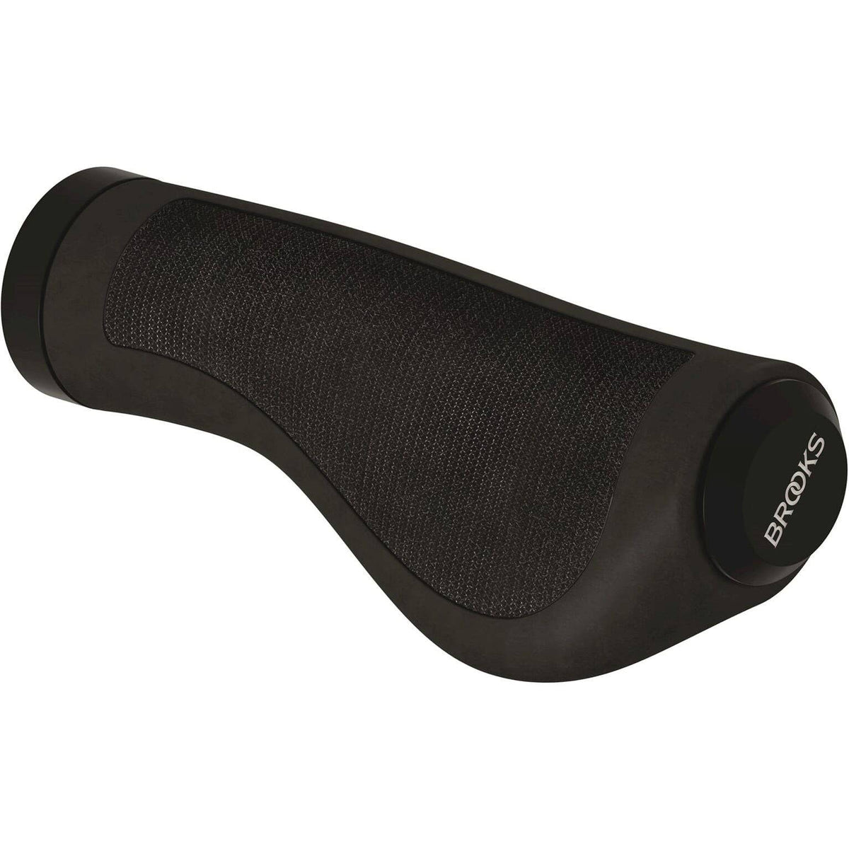 Brooks ergonomische Cambium handvatten in zwart met zachte, gevormde grip voor comfortabel fietsen.