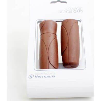 Bruine Herrmans Cut 93 handvatten van 90/120 mm voor fiets, gemaakt van stevig materiaal, in close-up op afbeelding.