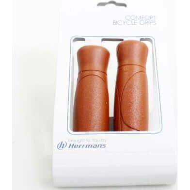 Bruine Herrmans handvatten Cut 93 Cortina van 120 mm voor fiets, paar zichtbaar met antisliptextuur