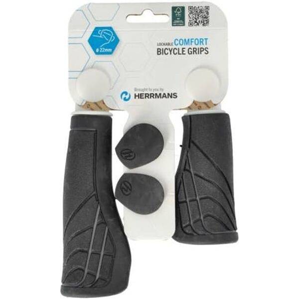 Zwart Herrmans Line DD36 handvatten, 90/125 mm, latex- en ftalaatvrij, geschikt voor fiets of scooter.