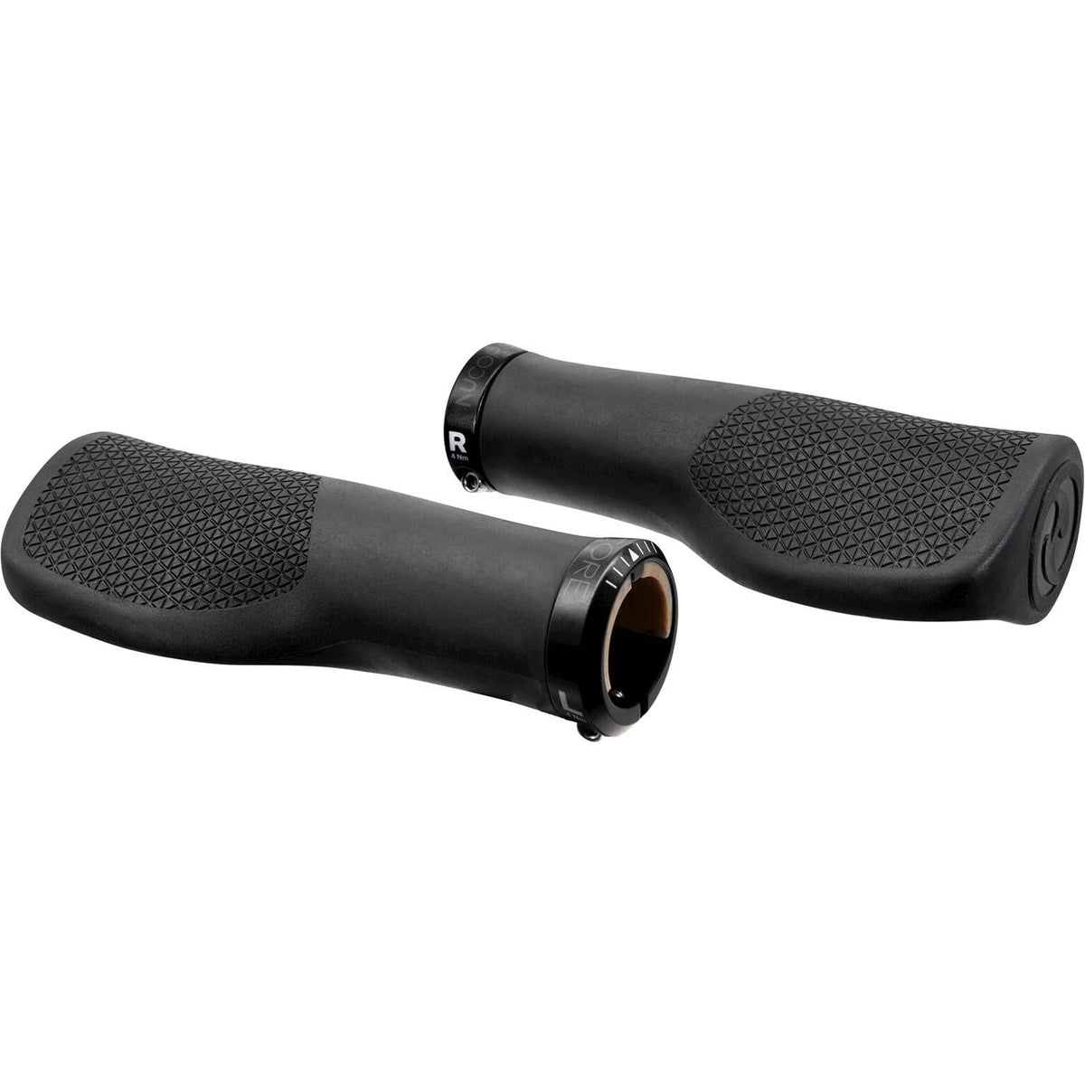 Zwarte Herrmans Nucore Grip Town Peak handvatten van bioplastic, 130 mm, per paar, geschikt voor stadsfietsen.