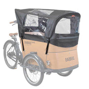 Babboe bakfietshoes met regenset en tentstokken, waterdicht en geschikt voor kinderbakfietsen, in de afbeelding zichtbaar.