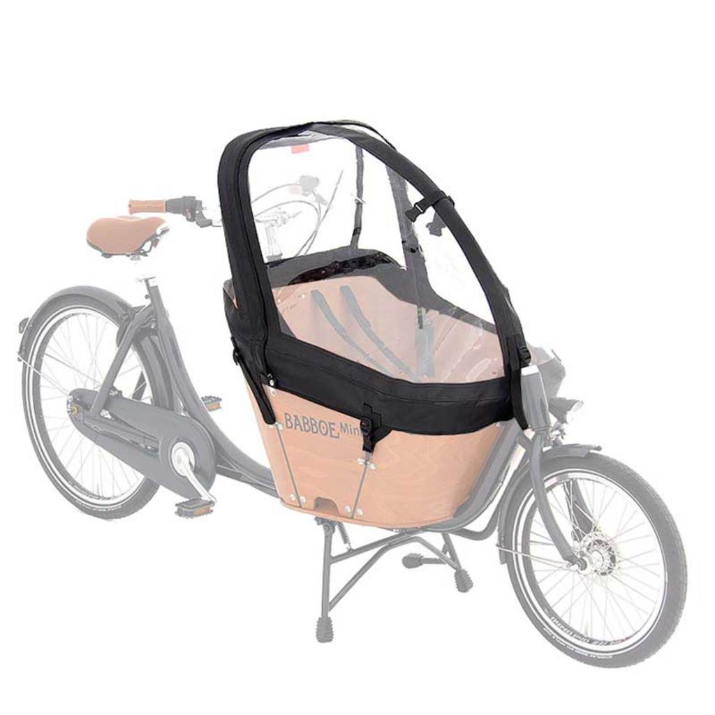 Babboe Mini Regentent Zwart set voor bakfietshoes, waterdichte bescherming voor kinderzitjes en bakfiets.