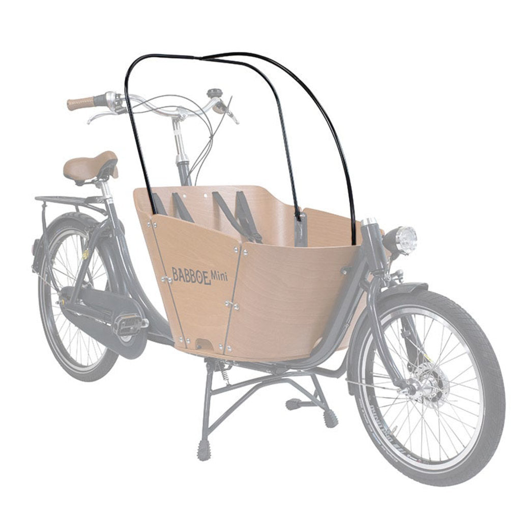 Babboe Mini stokkenset regenbestendig in antraciet, geschikt voor kinderwagen of buggy, zichtbaar in de afbeelding.