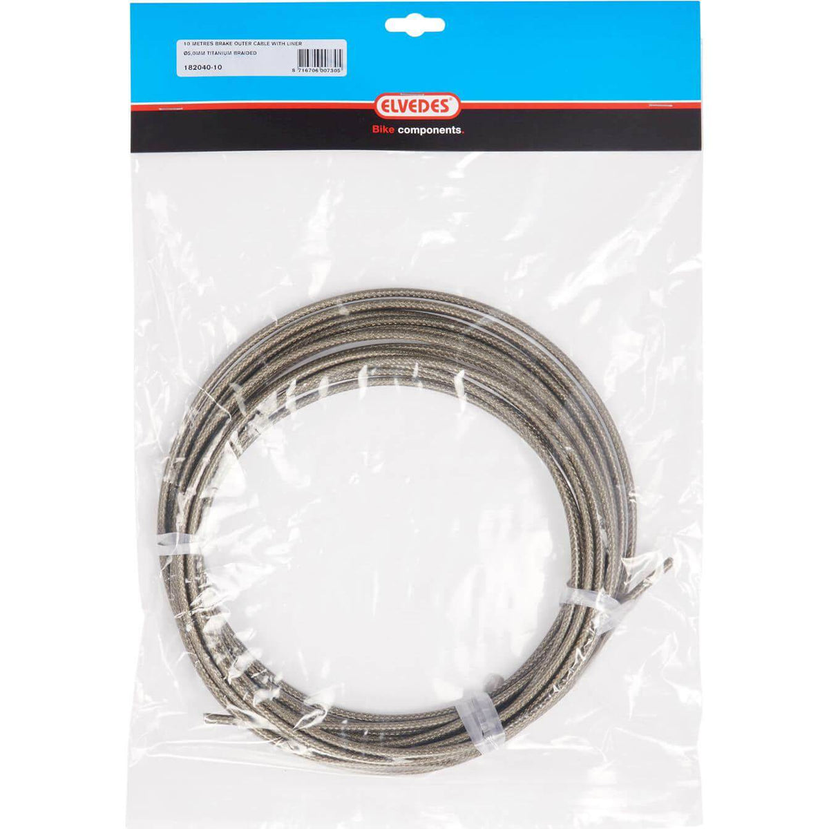 Elvedes rol rem buitenkabel gevlochten titanium 10 meter, duurzaam en flexibel remkabel voor fiets.