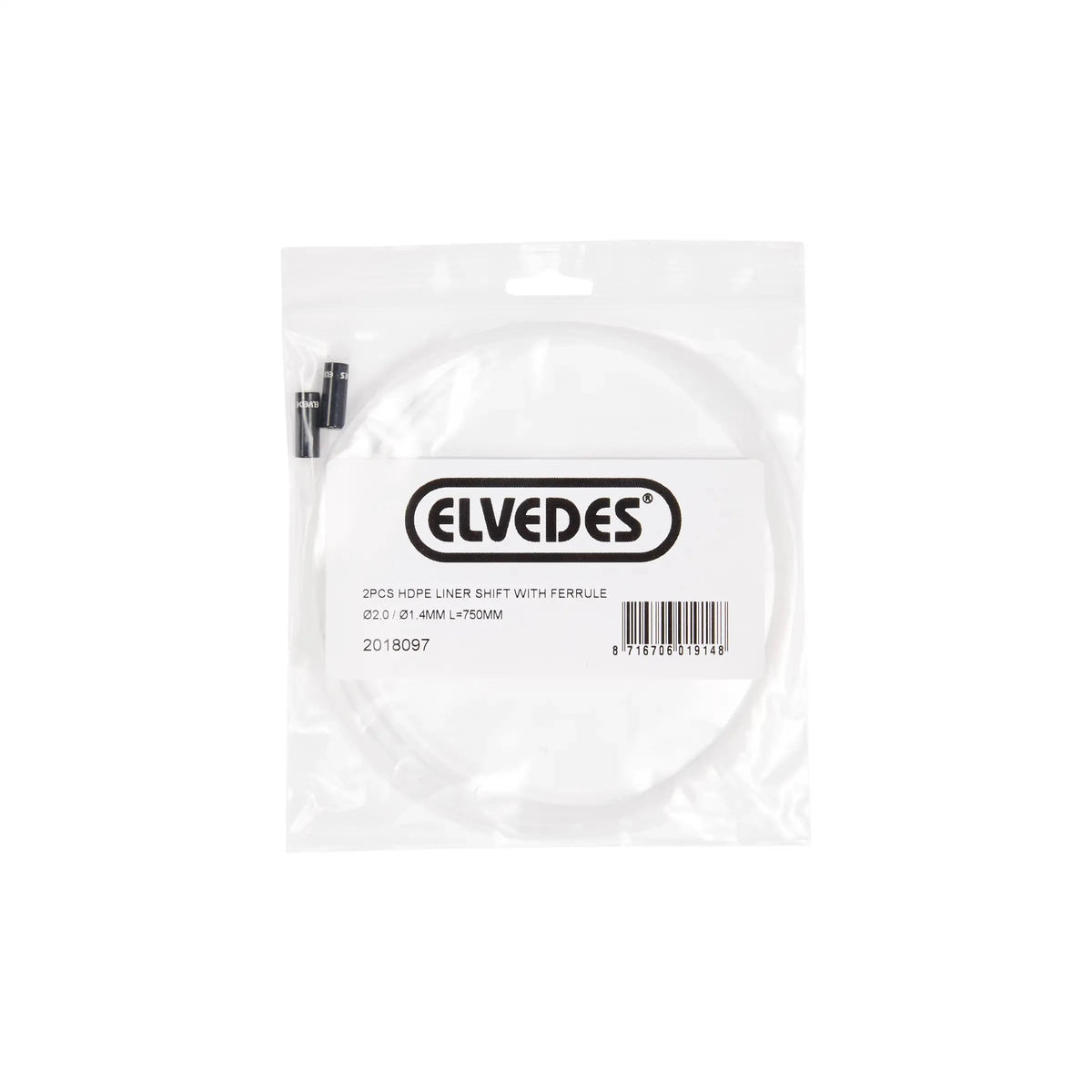 Elvedes inliner versnellingskabels met ferrule, 2,0/1,4 mm, 75 cm, voor snelle schakeling en duurzame verbinding.