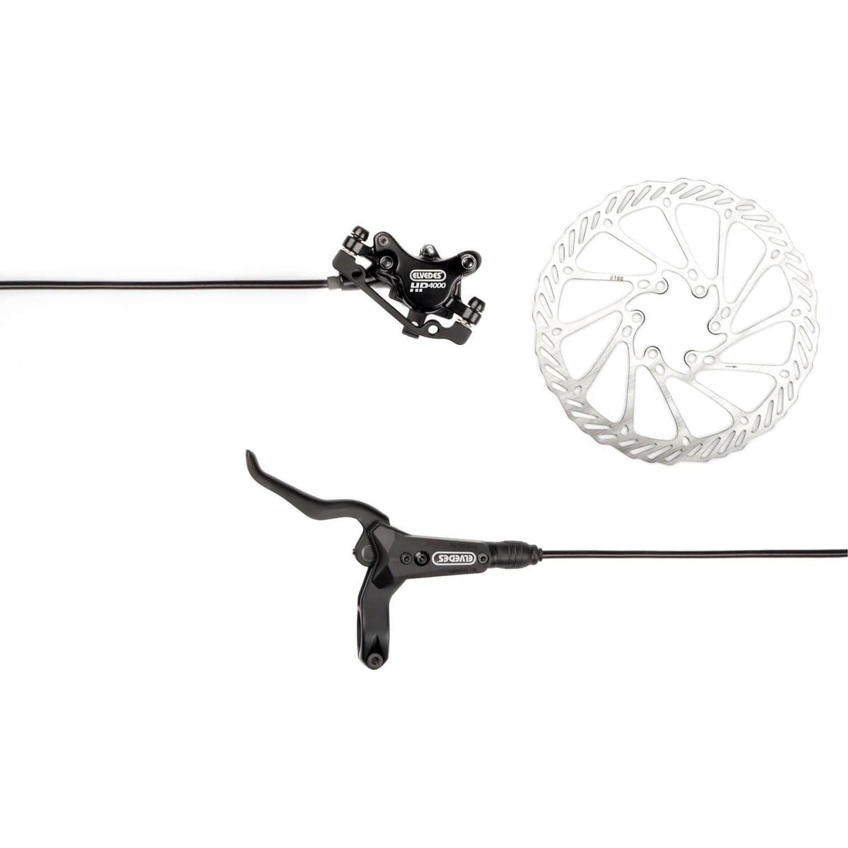 Elvedes schijfremset R HP400, complete remmenetset voor fiets met remschijven en remblokken, zwart en metallic afwerking