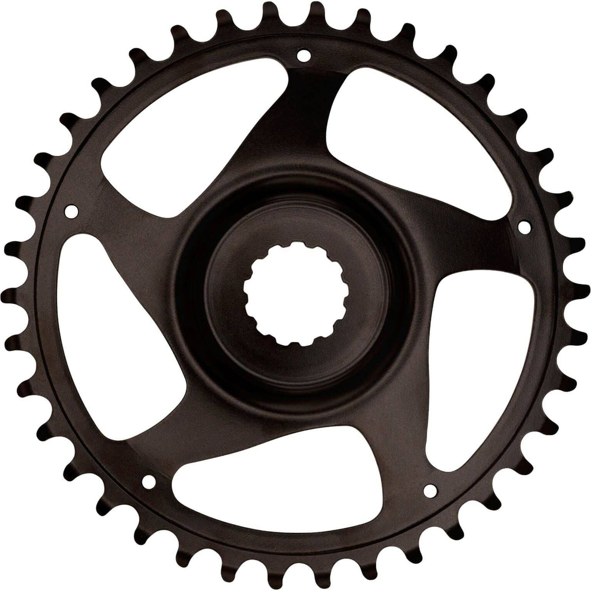 Zwart KMC kettingblad 38T Bosch Gen 3 direct mount, 3 mm dik, van Chromoly staal, zichtbaar in de afbeelding