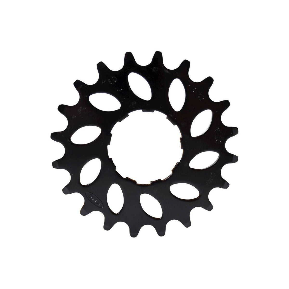 Zwart KMC 20T Enviolo Chromoly tandwiel met 3/32" schacht voor fiets, zichtbaar in de afbeelding.