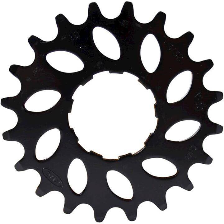 Zwart KMC Enviolo 1/8" chromoly kettingwiel voor naafversnelling, zichtbaar in de afbeelding.