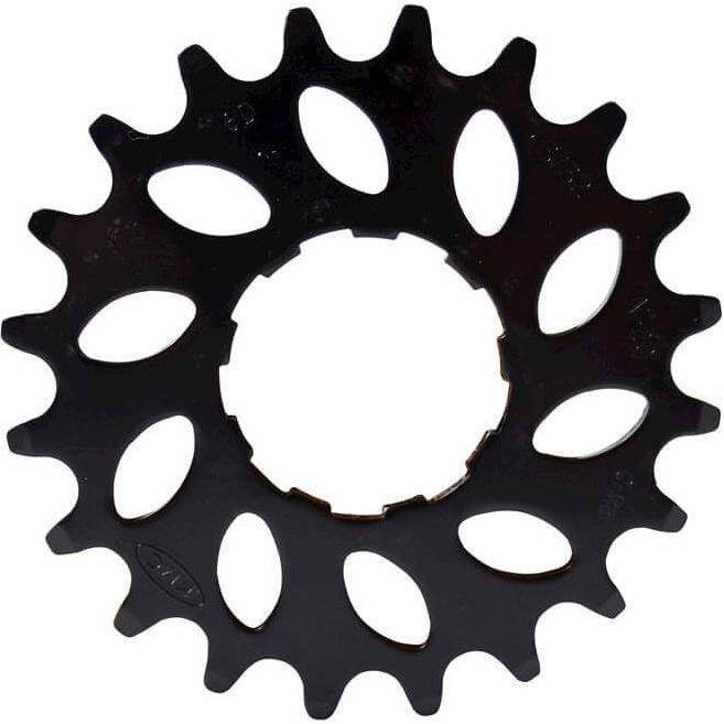 Zwart KMC Enviolo 20T 1/8" chromoly tandwiel voor naafversnelling, zichtbaar op de afbeelding.