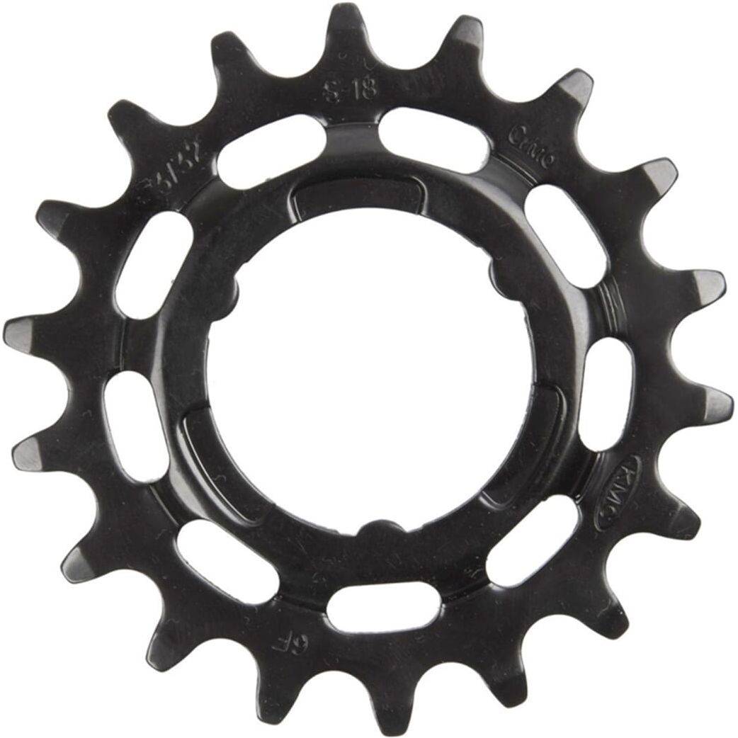Zwart KMC 19T tandwiel voor Shimano 3/32 inch ketting, gemaakt van chromoly staal, geschikt voor fietstoepassingen.