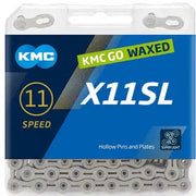 KMC X11SL 11-speed ketting met 118 schakels, gewaxte afwerking, geschikt voor racefietsen en mountainbikes.