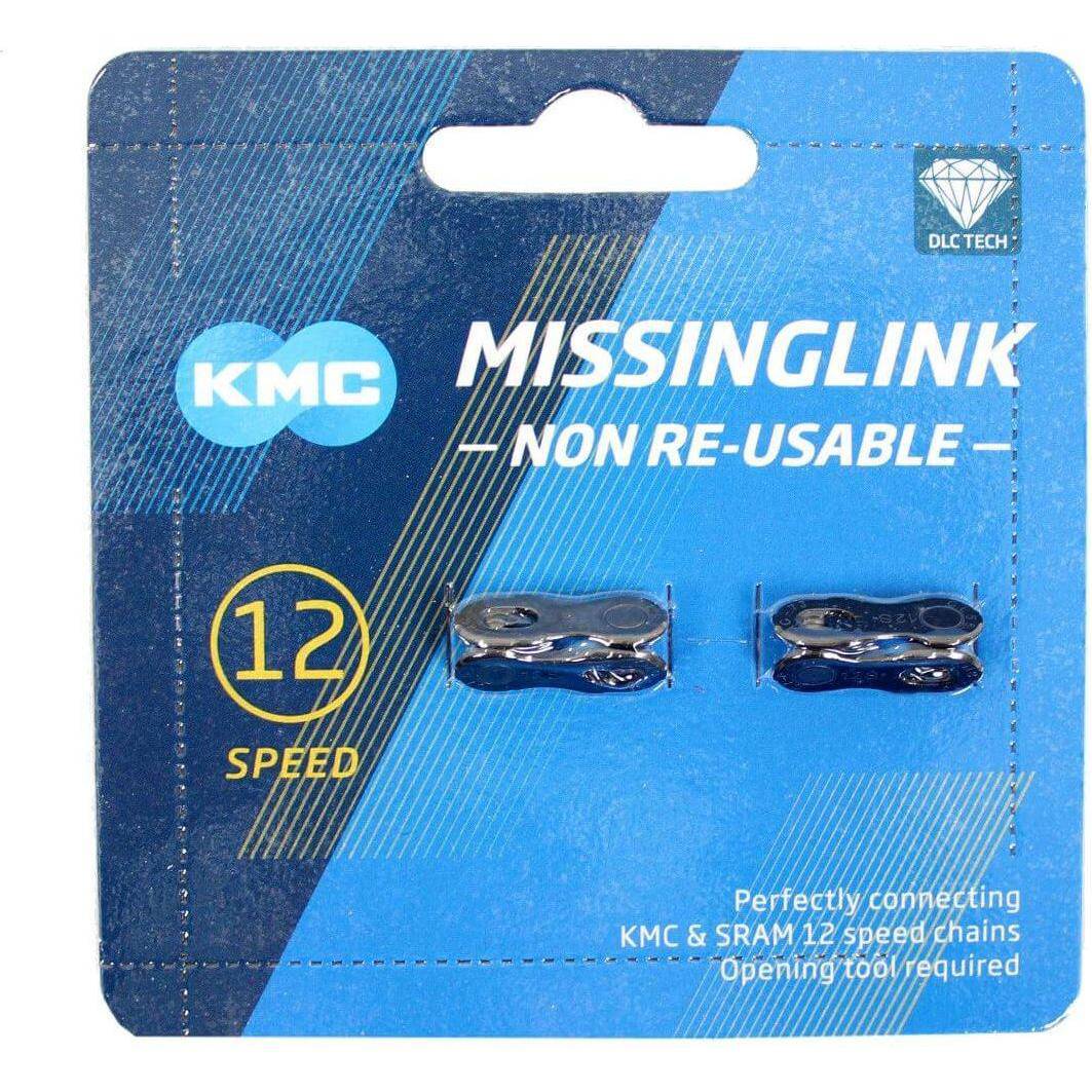 Zwarte KMC Missinglink DLC12 kettingverbinder met 2 stuks, geschikt voor kettingschakels en pennen, voor fietsreparatie