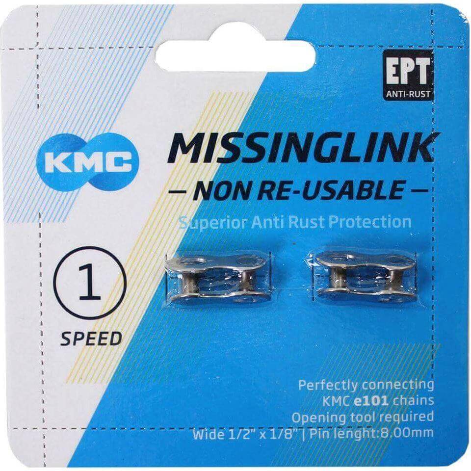 Twee KMC E101 Missing Link kettingschakels van 1/8" EPT voor fietsketting, gemaakt van stevig materiaal.