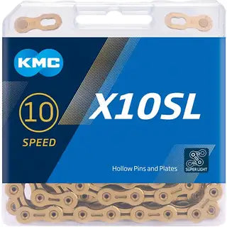 KMC X10Sl SL-TI-N 10-speed ketting voor 11-speed fietsen, goudkleurig, super licht en flexibel met 114 schakels