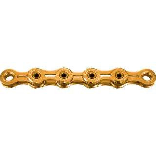 Lichte KMC X10SL 11-speed ketting in goud met 114 schakels voor fiets, geschikt voor 10-speed aandrijfsystemen.