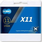 KMC 11-speed X11 ketting met 118 schakels in aurora blauw, geschikt voor high-performance fiets.