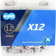 KMC X12 12-speed ketting met 126 schakels, nikkel-geplateerd, zilver en zwart, geschikt voor mountainbikes en racefietsen