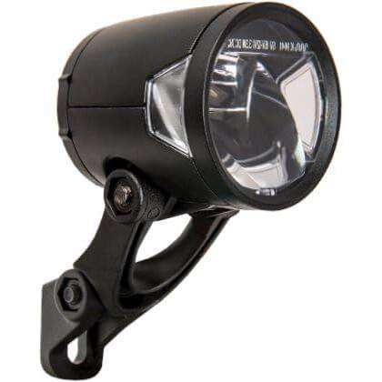 Herrmans H-Black Mr8 koplamp met houder en 180 lumen, dynamo-aangedreven fietsverlichting, geschikt voor stadsfietsen.