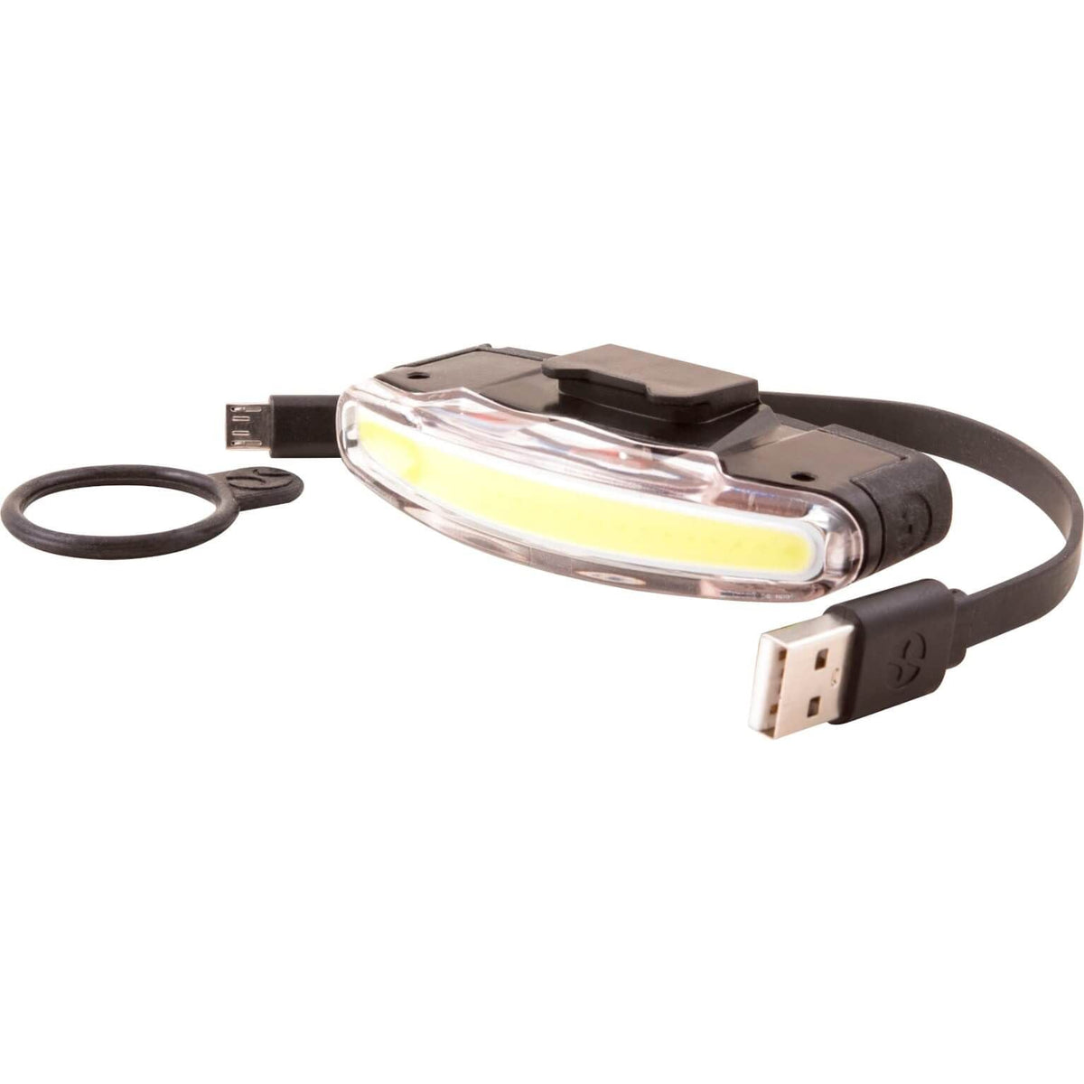 Lichte koplamp van Spanninga Arco USB voor stuurbocht, met verstelbare bevestiging en heldere verlichting.