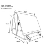 Clarijs dubbel fietsmand van PVC met uitsparing, grote capaciteit van 46 liter, getekend in lijntekening.