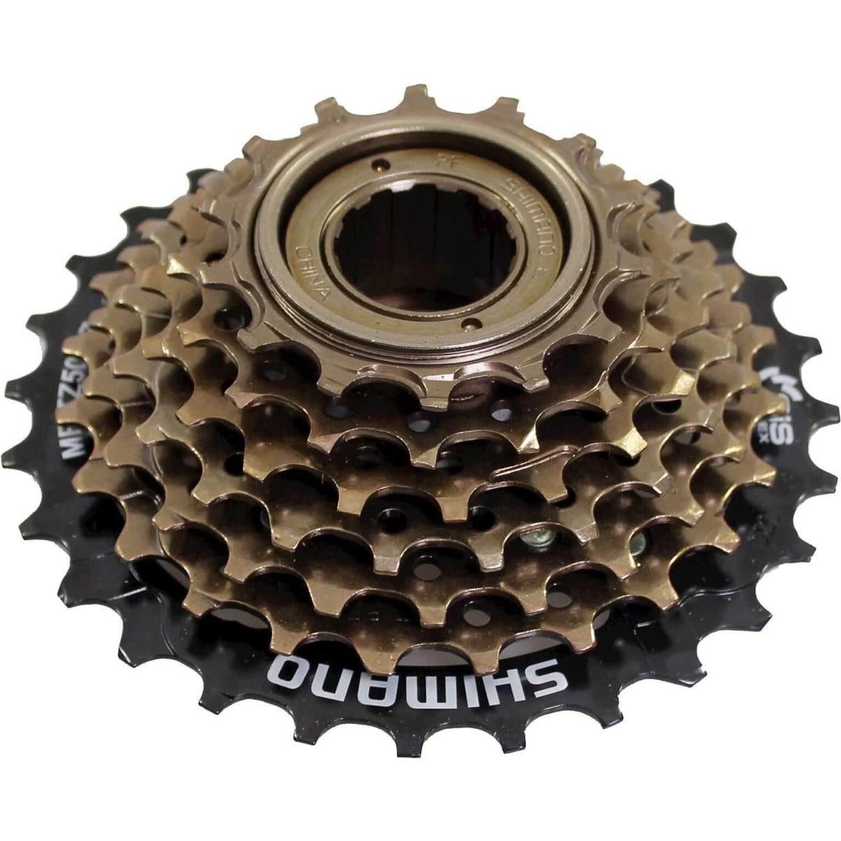 Shimano TZ500 vrijwiel 7 snelheden met 14-28T voor racefietsen, zichtbaar metaal en bevestigingsonderdelen.