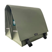 Clarijs dubbel fietsmand in matgroen PVC, 46 liter met uitsparing voor comfortabel gebruik op de fiets