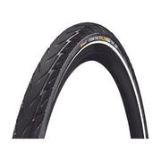 Zwarte Continental 26-inch Contact Plus City SafetyPlus Breaker E-bike buitenband met antileklaagreep en veiligheidskenmerken.