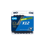 KMC X12 12-speed ketting met 126 schakels en waxafwerking, geschikt voor snelle mountainbikes en racefietsen.