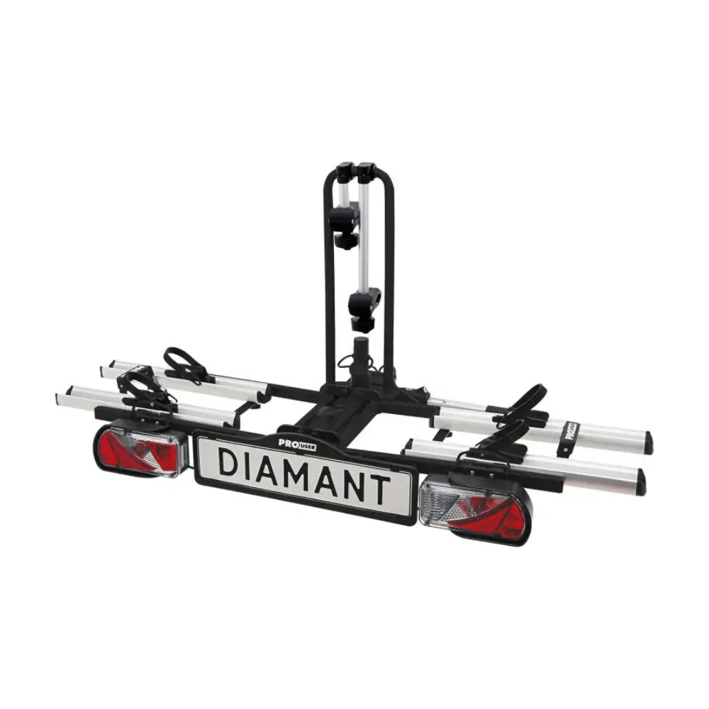 Pro-User diamant fietsendrager voor 2 fietsen, vouwbaar en kantelbaar, geschikt voor trekhaak, zwart met bevestigingsbeugels