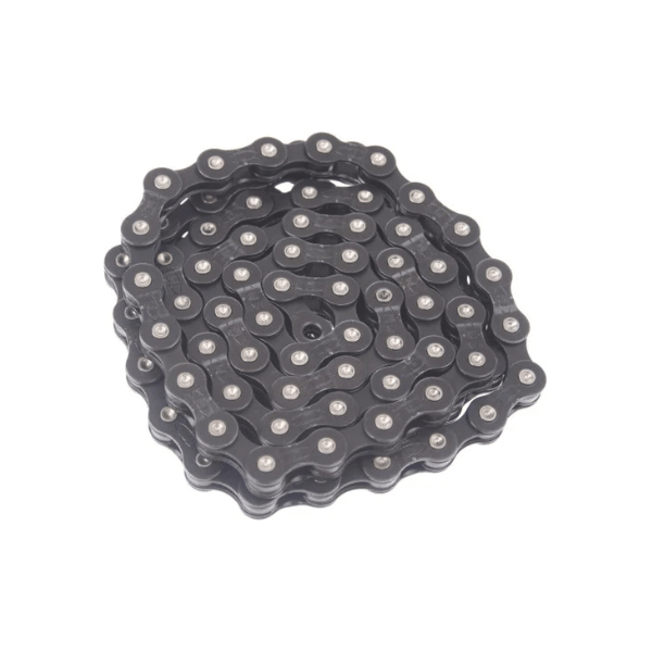 Zwarte Marwi 7-speed fietsketting met 116 schakels, 1/2" x 3/32", geschikt voor 7-speed fietsen.