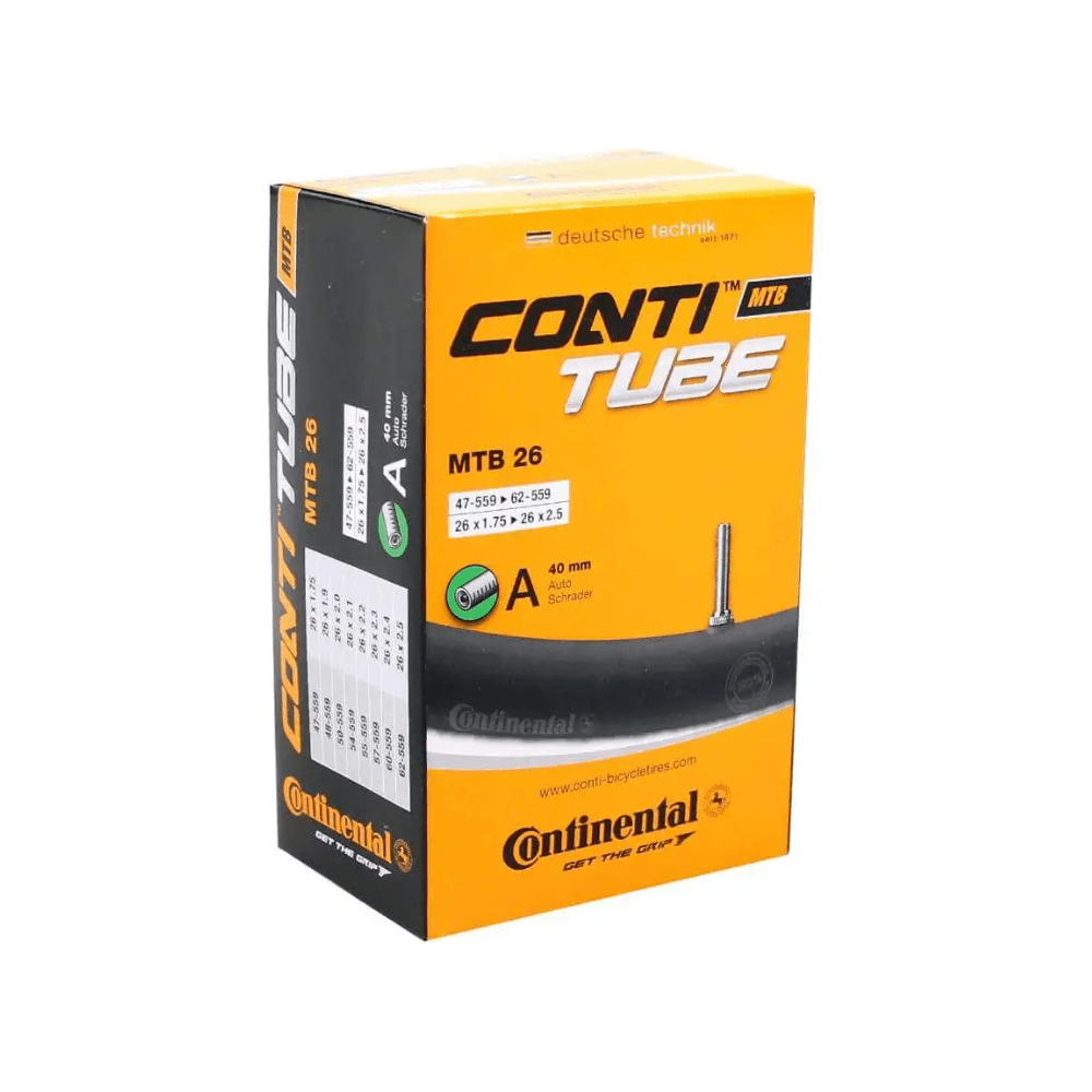 Continental mountainbike binnenband 26 inch, 1.75-2.50, met 40 mm ventiel, geschikt voor MTB's, zwart en flexibel.