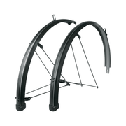 Zwarte SKS Bluemels Stripes spatbordenset voor 28-inch fietsen, beschermt tegen modder en water tijdens het fietsen.