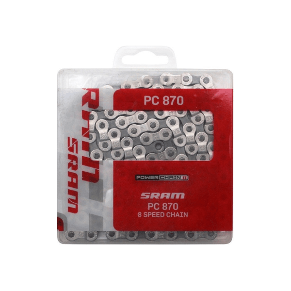 Zilveren Sram PC870 8-speed ketting met 114 schakels voor fiets, 3/32 inch breed, geschikt voor snelheidsversnellingen